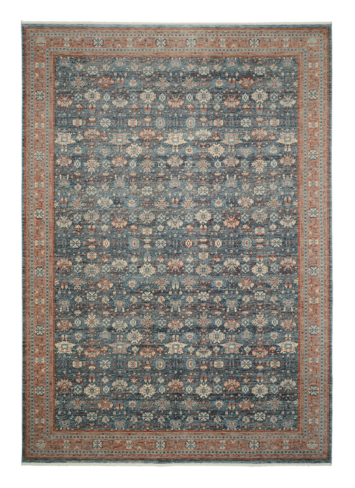 VINTAGE-TEPPICH 65/130 cm Picardie Blau, Terracotta rechteckig  - Blau/Terracotta, Design, Textil (65/130cm) - Novel