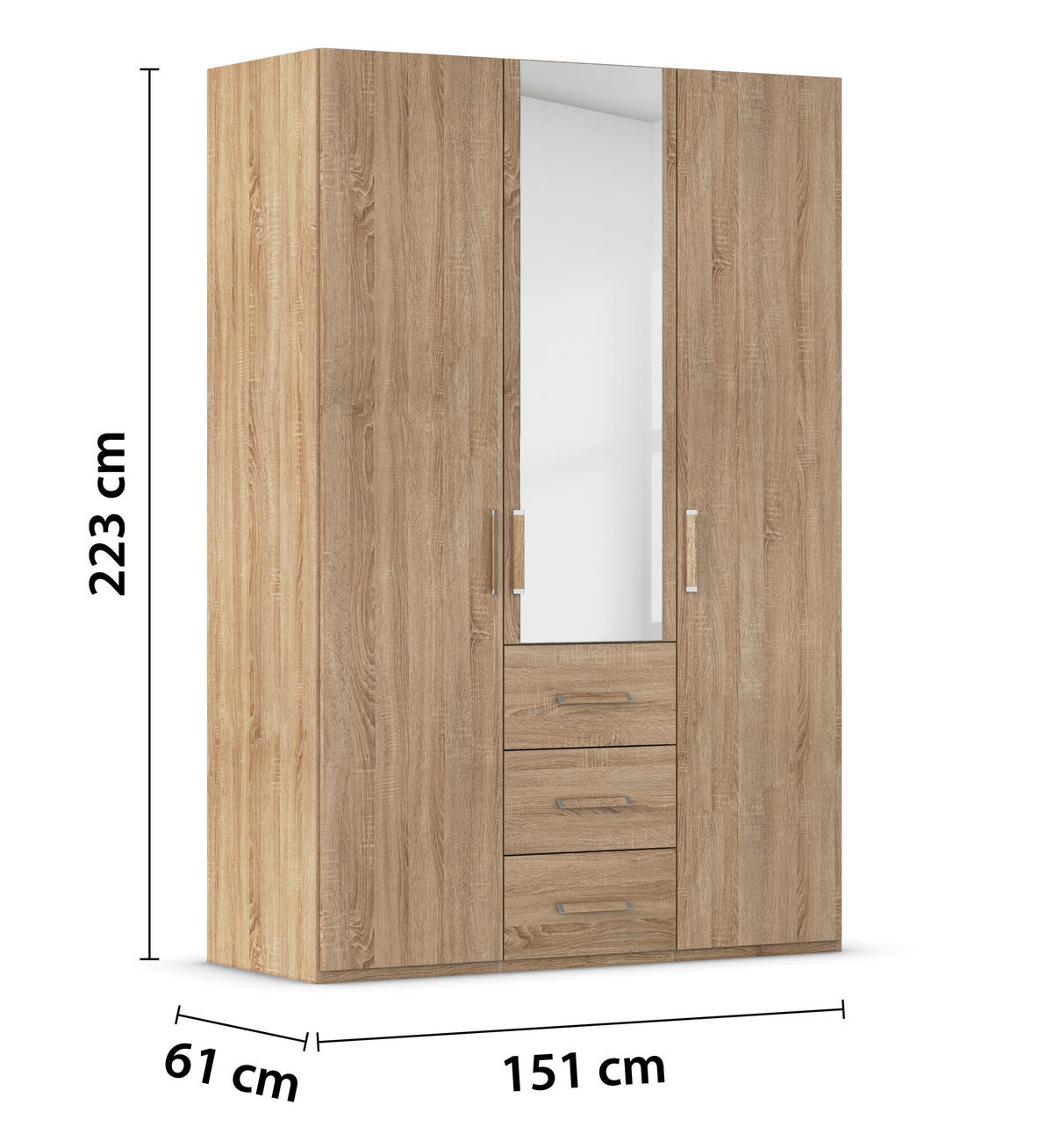 DREHTÜRENSCHRANK 151/223/60 cm 3-türig Sonoma Eiche  - Sonoma Eiche, Design, Glas/Holzwerkstoff (151/223/60cm) - Novel
