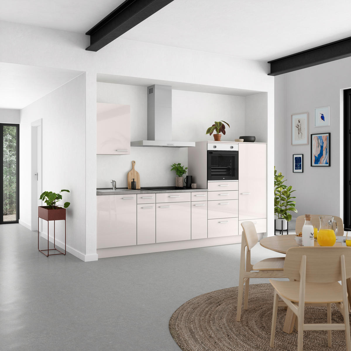 KÜCHENBLOCK Flash 300 cm  in Schieferfarben, Seidengrau  - Schieferfarben/Edelstahlfarben, MODERN, Holzwerkstoff/Metall (300cm) - Nobilia