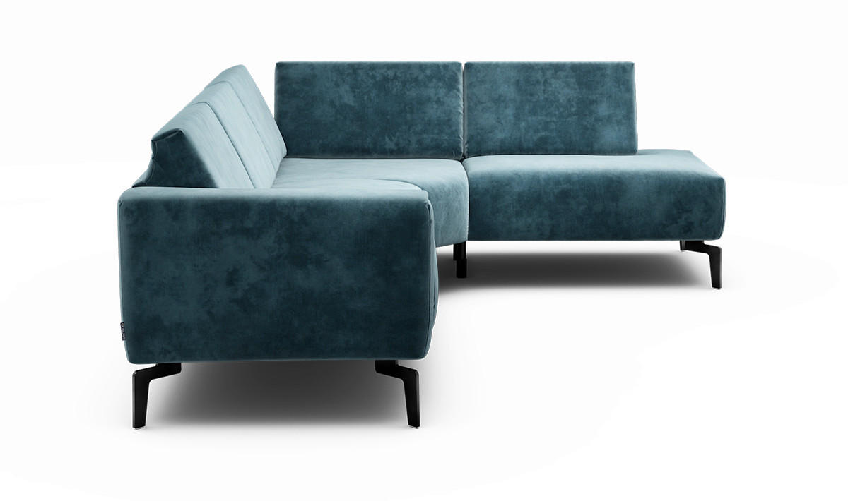 ECKSOFA in Samt Blau  256/193 cm  - Blau/Schwarz, Design, Textil/Metall (256/193cm) - SENSOO