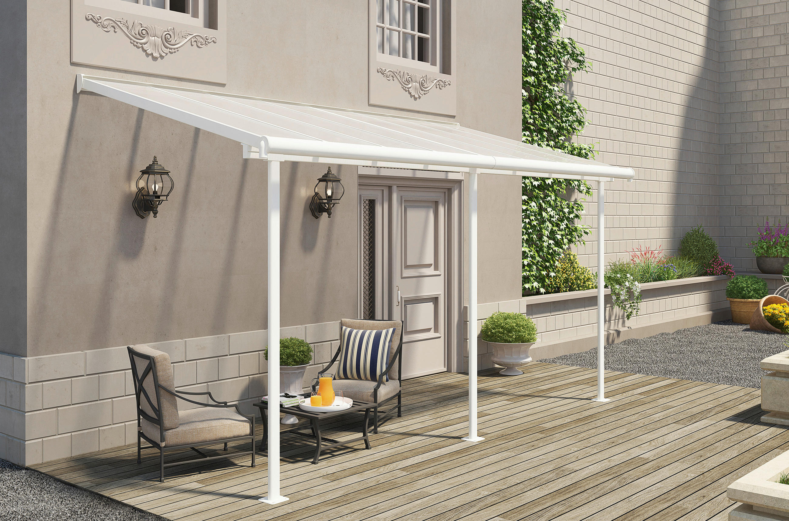 TERRASSENÜBERDACHUNG - Weiß, Basics, Metall (447/257/230cm) - Ambia Garden