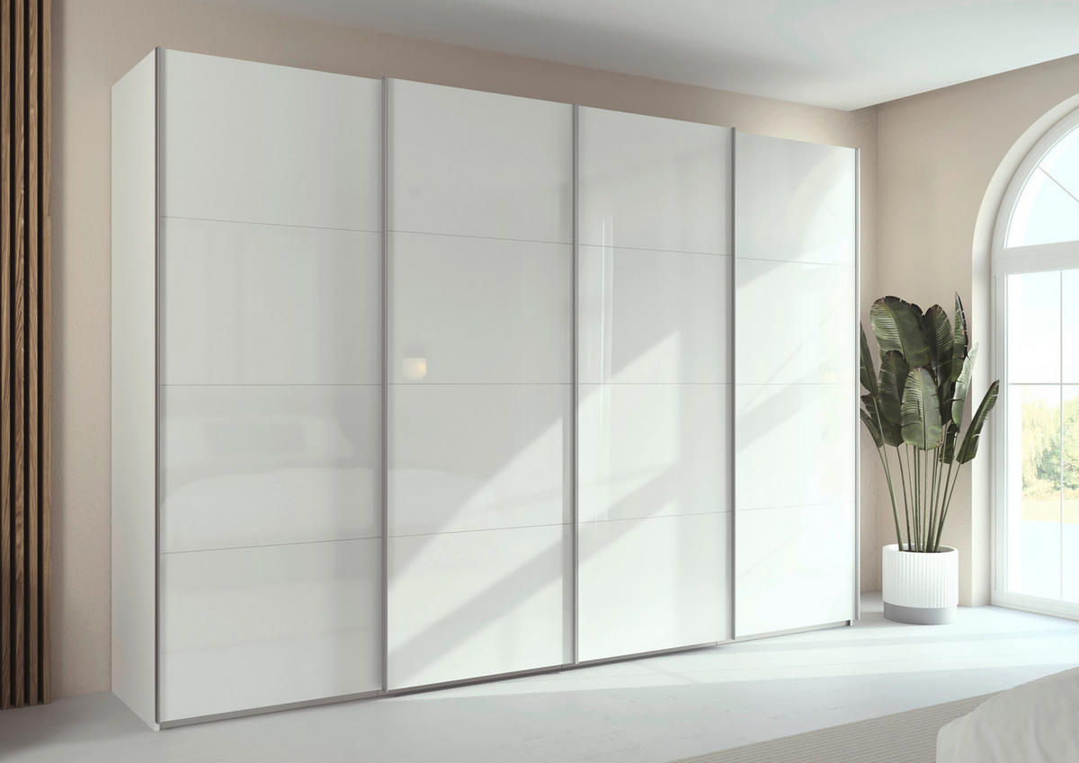 SCHWEBETÜRENSCHRANK 322/236/68 cm 4-türig Weiß  - Alufarben/Weiß, Basics, Glas/Holzwerkstoff (322/236/68cm) - Novel