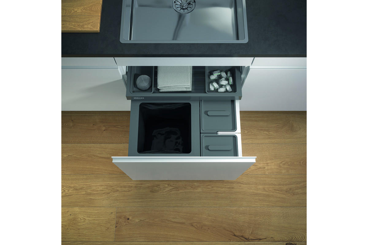 EINBAUABFALLSAMMLER 35L+8L+5L+1L+0,5L l  Kunststoff  - Grau, Basics, Kunststoff (56,8/36,8/41,4cm) - HKT