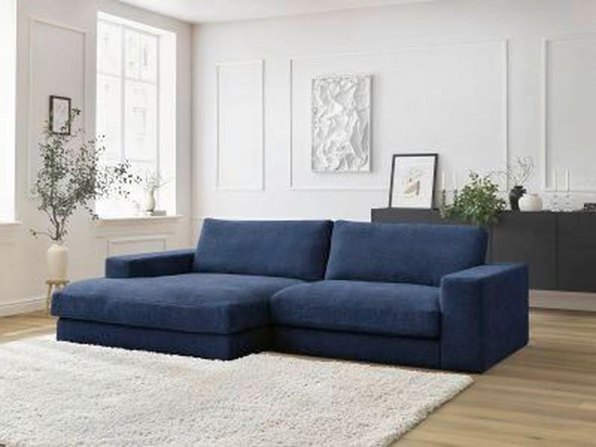 ECKSOFA Ottomane links  LEONARD  Dunkelblau Struktur  - Schwarz/Dunkelblau, MODERN, Kunststoff/Textil (159/274cm)