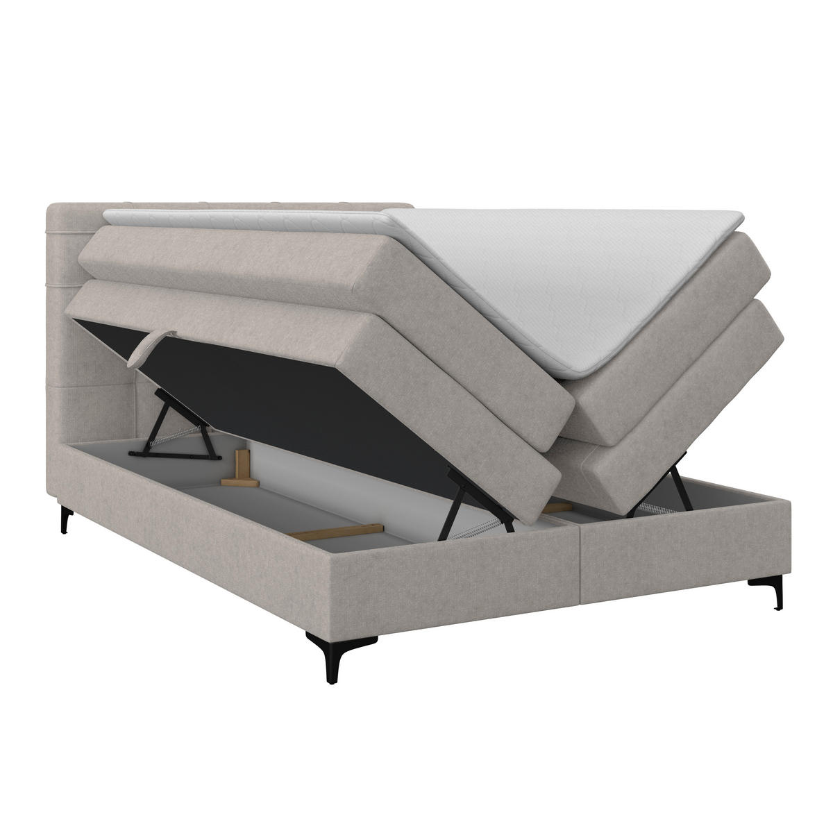 BOXSPRINGBETT 140/200 cm,  in Lavagrau, H3 = fest  - Lavagrau/Schwarz, KONVENTIONELL, Kunststoff/Textil (140/200cm)
