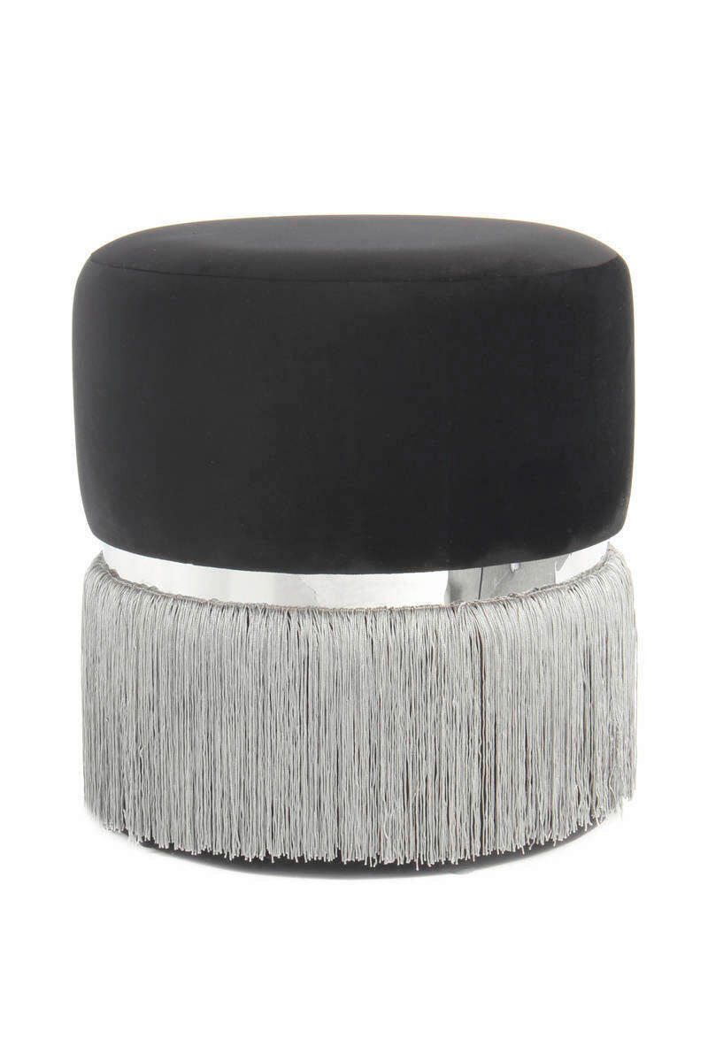 Pouf Samt/Edelstahl Grau/Schwarz DxH: 41x44,5 cm