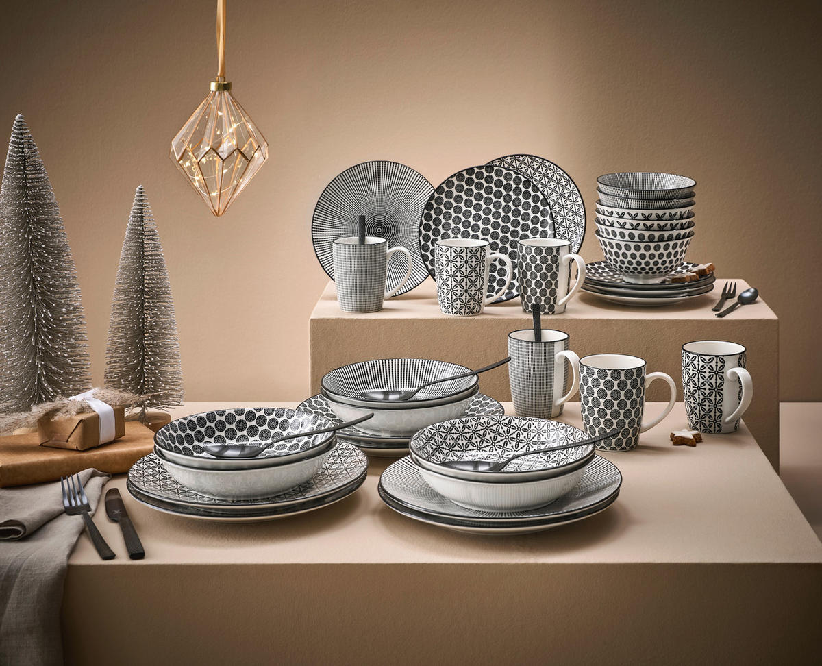 KOMBINOVANÝ SERVIS, 30-dielne, porcelán - čierna/biela, Lifestyle, keramika - Ritzenhoff Breker