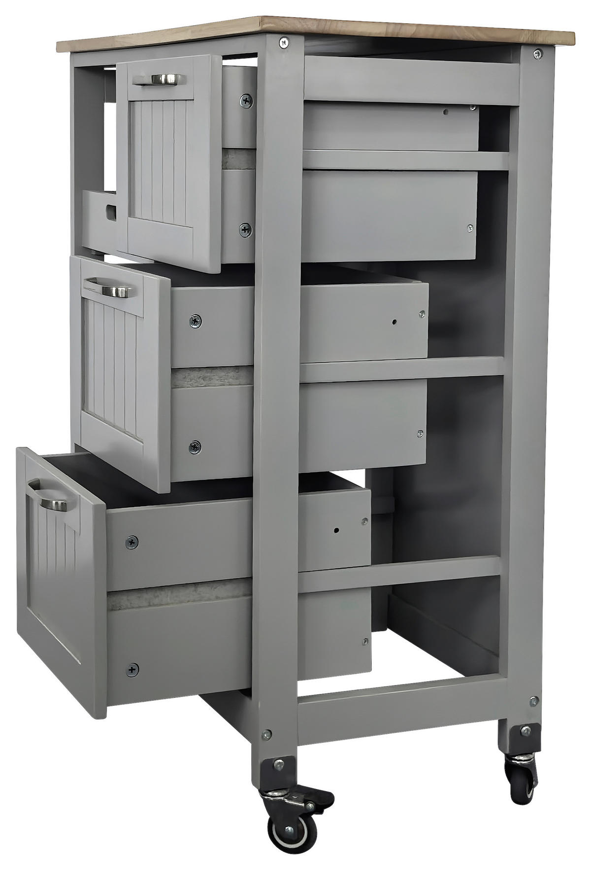 SERVIERWAGEN Kautschukholz vollmassiv Graublau  - Graublau/Silberfarben, Basics, Holz/Holzwerkstoff (67/84/37cm) - MID.YOU