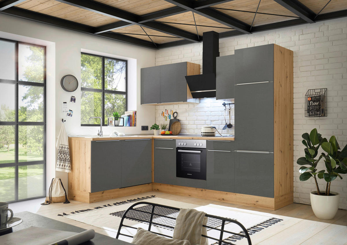 HÖRNKÖK 280/170 cm  i antracit, grå, ek Artisan  - aluminiumfärg/ek Artisan, Lifestyle, trämaterial/plast (280/170cm) - Respekta