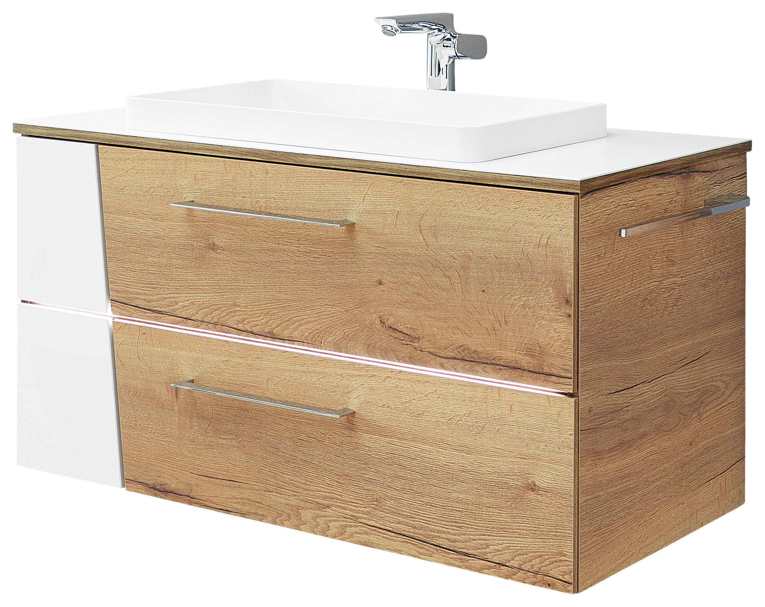 WASCHTISCHKOMBI 92 cm  - Chromfarben/Eichefarben, KONVENTIONELL, Holzwerkstoff/Kunststoff (92cm) - Sadena