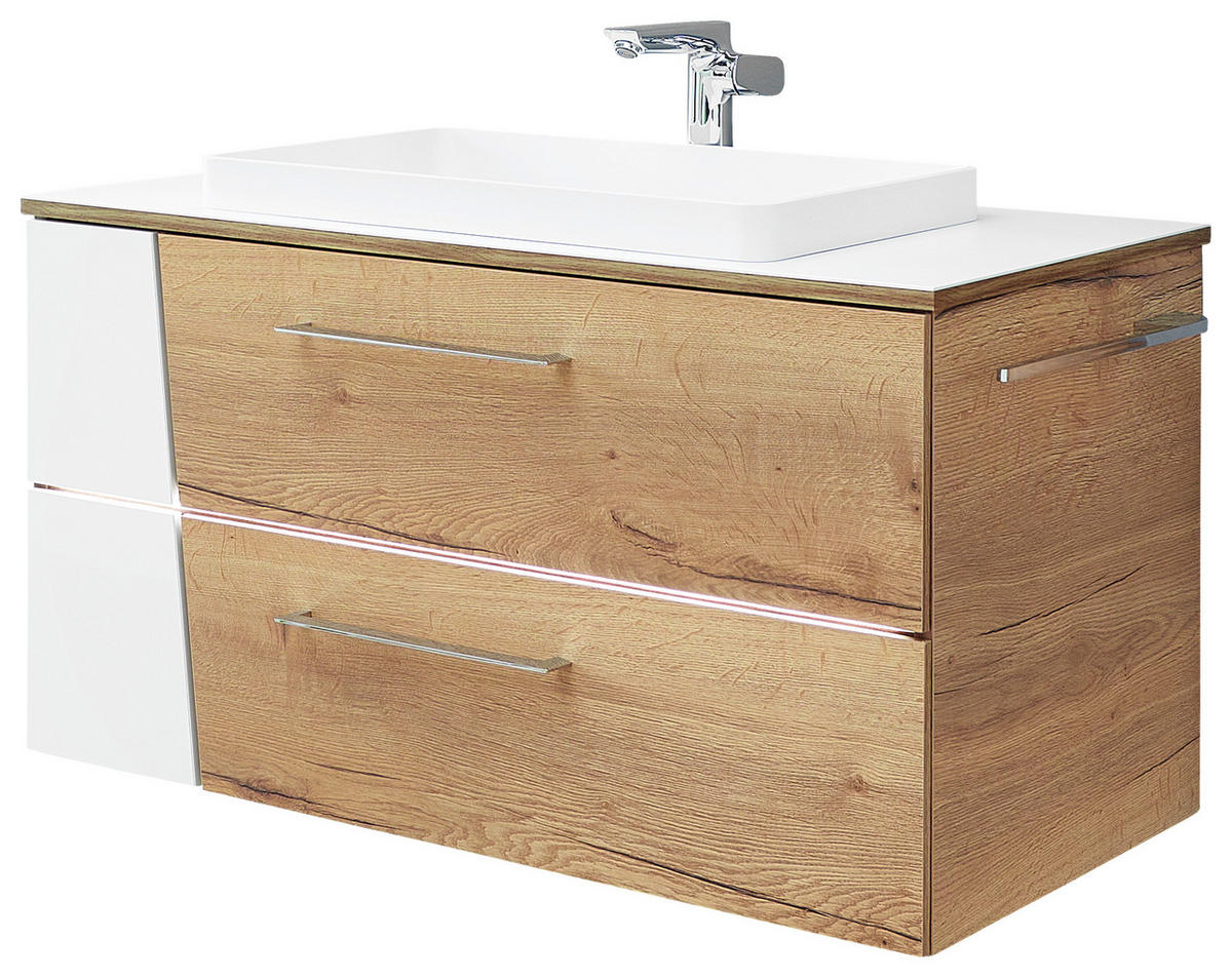 WASCHTISCHKOMBI 92 cm  - Chromfarben/Eichefarben, KONVENTIONELL, Holzwerkstoff/Kunststoff (92cm) - Sadena