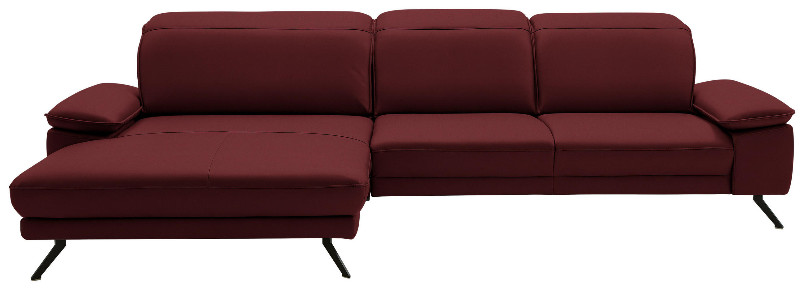 ECKSOFA in Echtleder Rot  - Rot/Schwarz, Design, Leder/Metall (193/332cm) - Dieter Knoll