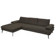 ECKSOFA in Echtleder Graubraun  180/310 cm  - Graubraun/Schwarz, Design, Leder/Metall (180/310cm) - Dieter Knoll