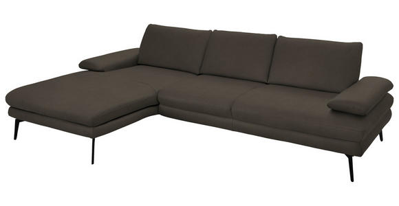 ECKSOFA in Echtleder Graubraun 180/310 cm - Graubraun/Schwarz, Design, Leder/Metall (180/310cm) - Dieter Knoll