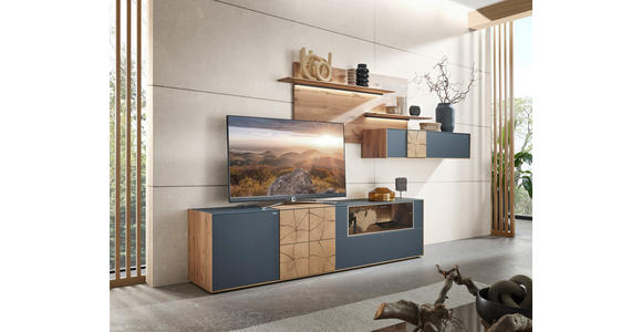 WOHNWAND in Anthrazit, Eichefarben 327/196/49 cm - Eichefarben/Anthrazit, Design, Glas/Holz (327/196/49cm) - Valnatura