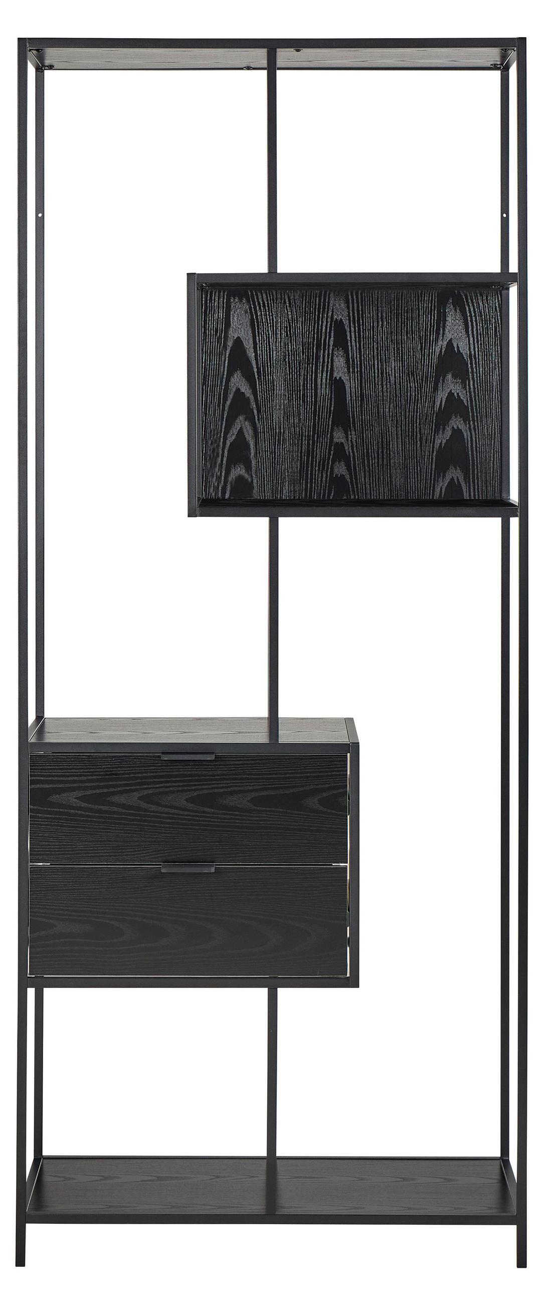 REGAL Schwarz, Eschefarben  - Eschefarben/Schwarz, MODERN, Holzwerkstoff/Metall (77/185/35cm)