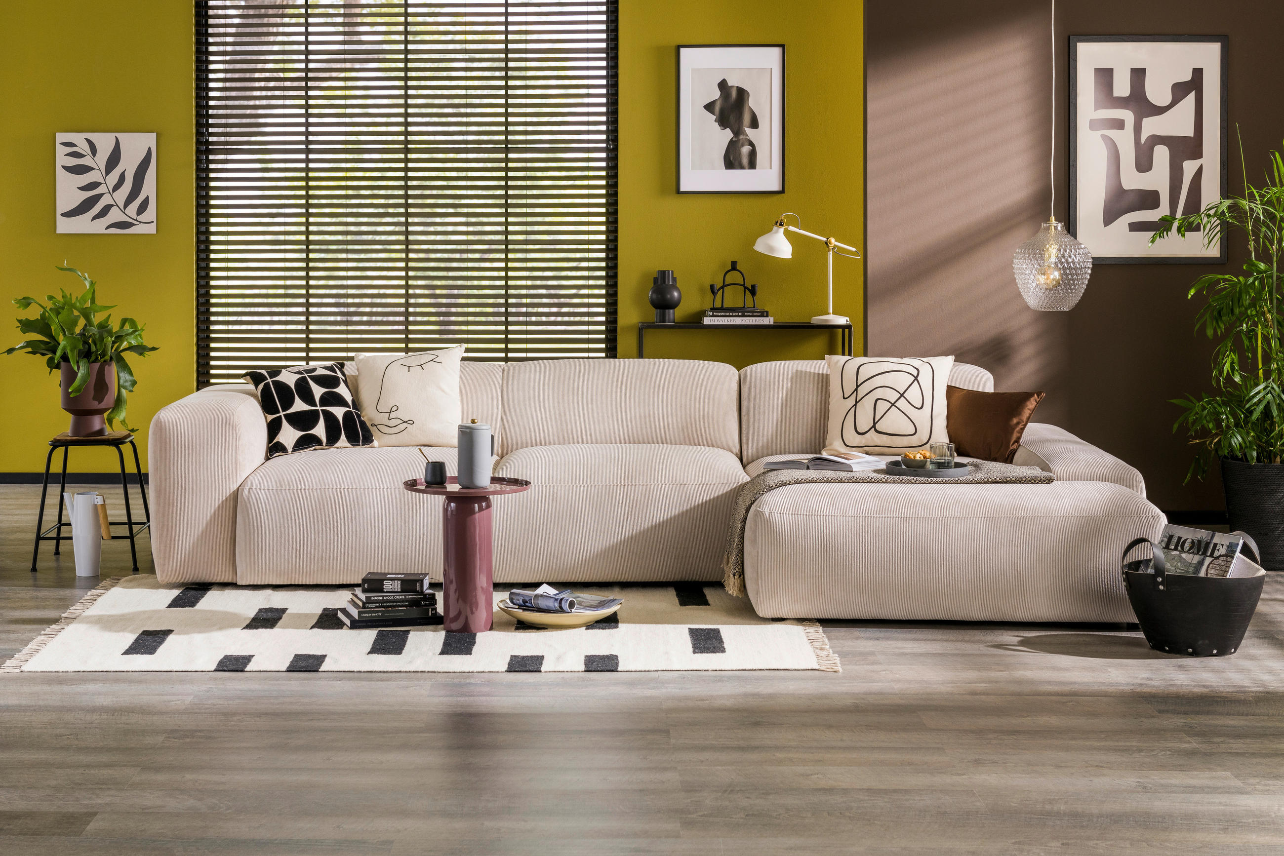 ECKSOFA HANNAH Beige Cord  - Beige/Schwarz, Design, Kunststoff/Textil (343/170cm) - MID.YOU