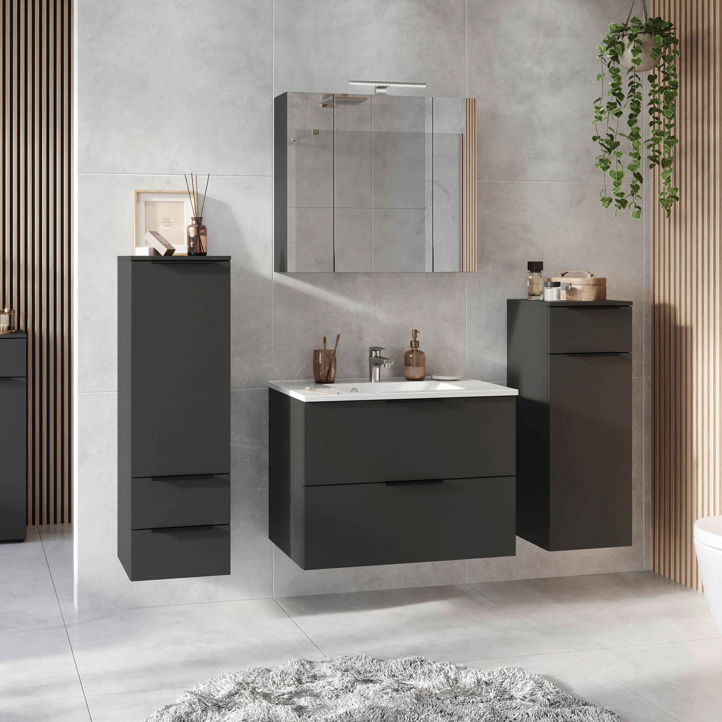 BADEZIMMER 5-teilig  in 183 cm  - Schwarz/Graphitfarben, MODERN, Holzwerkstoff/Stein (183cm) - Germania