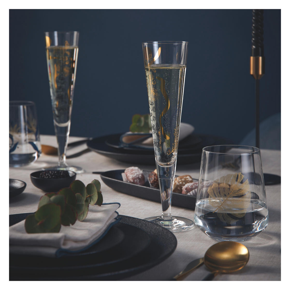 CHAMPAGNERGLAS 205 ml  - Goldfarben/Schwarz, LIFESTYLE, Glas (7,2/7,2/24,0cm) - Ritzenhoff