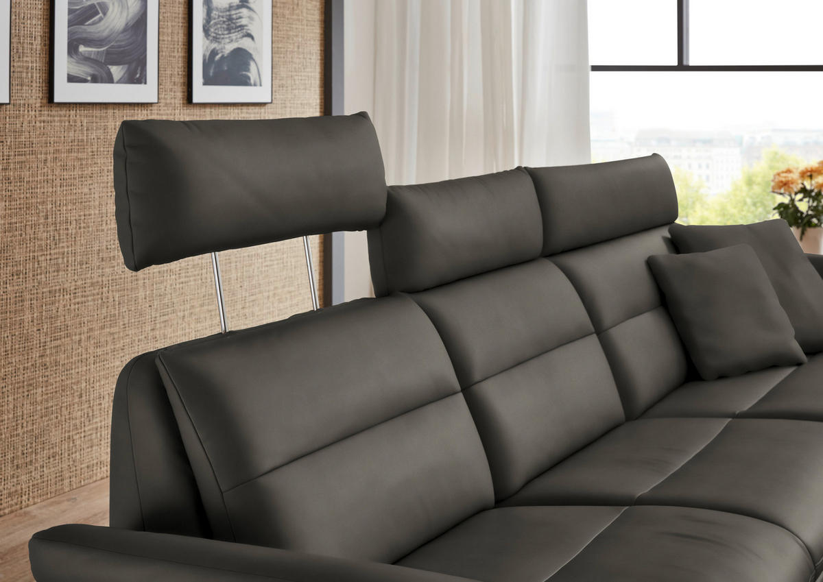 ECKSOFA in Echtleder Dunkelgrau  - Dunkelgrau/Schwarz, Design, Leder/Metall (300/157cm) - Dieter Knoll
