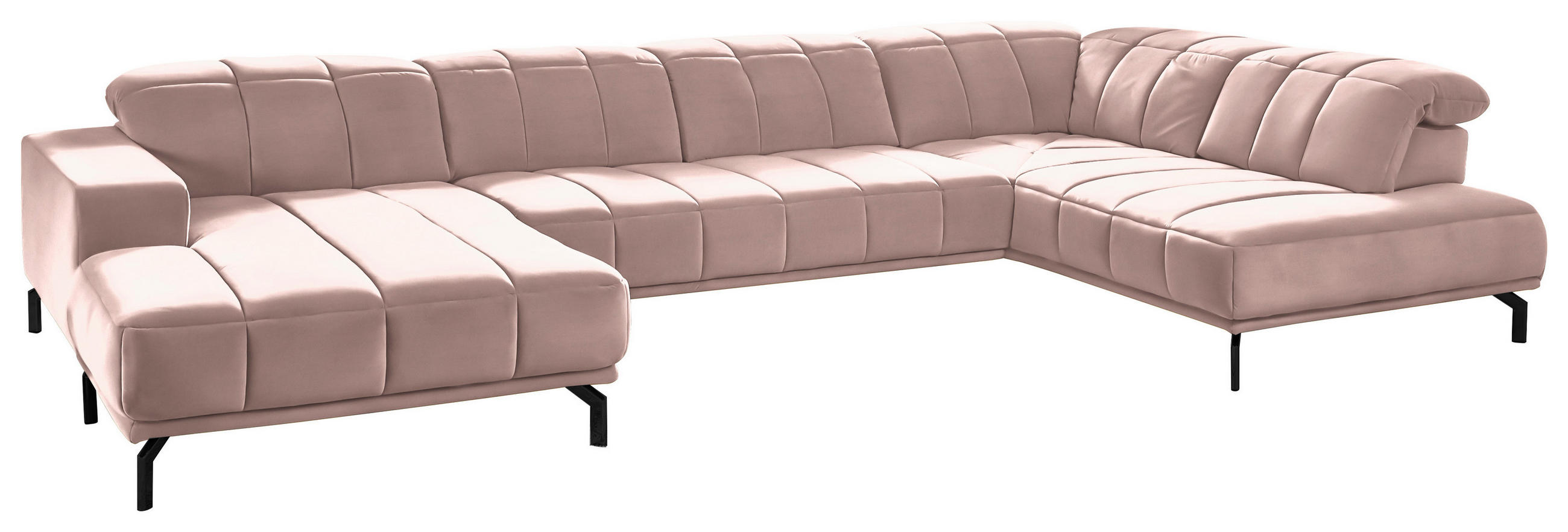 WOHNLANDSCHAFT Rosa Velours  - Schwarz/Rosa, Design, Textil/Metall (195/383/219cm) - Beldomo Style