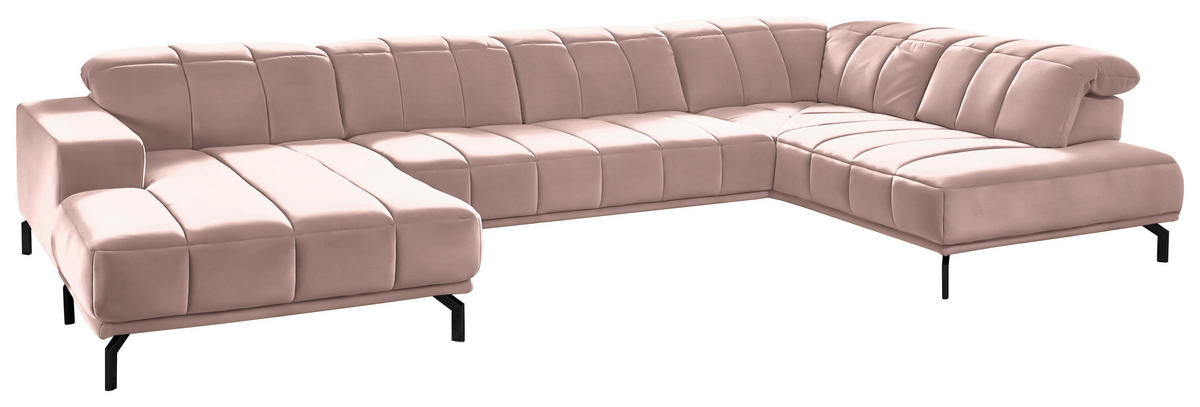 WOHNLANDSCHAFT  in Velours Rosa  - Schwarz/Rosa, Design, Textil/Metall (195/383/219cm) - Beldomo Style