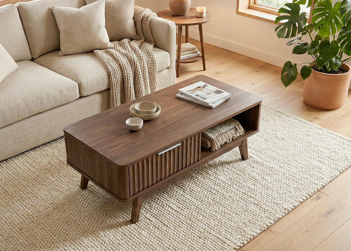 COUCHTISCH in Holzwerkstoff 110/55/44 cm  - Silberfarben/Walnussfarben, MODERN, Holzwerkstoff/Metall (110/55/44cm) - MID.YOU