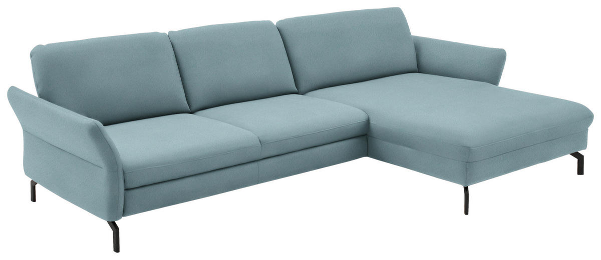 ECKSOFA in Velours Hellblau  - Schwarz/Hellblau, Design, Textil/Metall (306/179cm) - Beldomo System