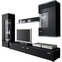 WOHNWAND  in Schwarz  230/148/42 cm  - Silberfarben/Schwarz, Design, Glas/Holzwerkstoff (230/148/42cm) - Livetastic