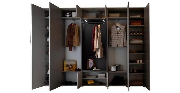 GARDEROBE 7-teilig in 296/233/39 cm - Anthrazit/Grau, Design, Holzwerkstoff (296/233/39cm) - Moderano