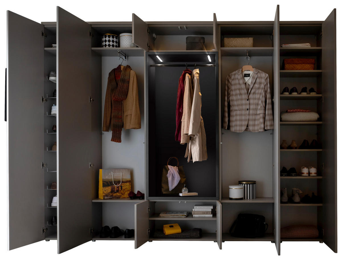 GARDEROBE 7-teilig  in 296/233/39 cm  - Anthrazit/Grau, Design, Holzwerkstoff (296/233/39cm) - Moderano