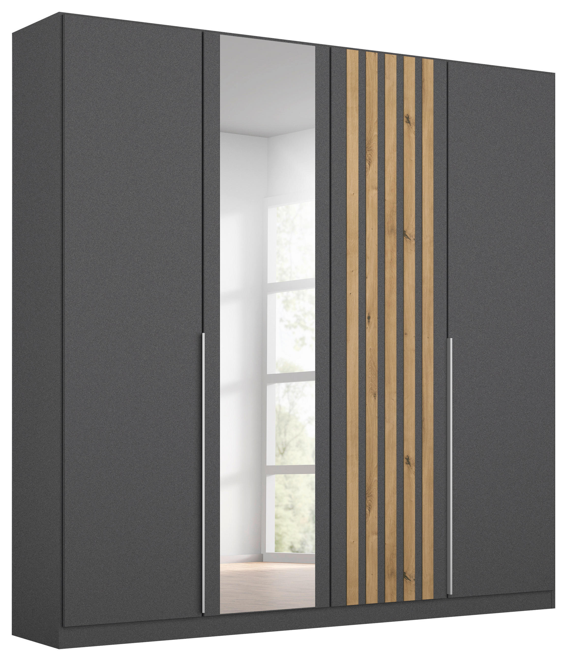Drehtürenschrank 181 Cm Lamella Grau/eiche Dekor