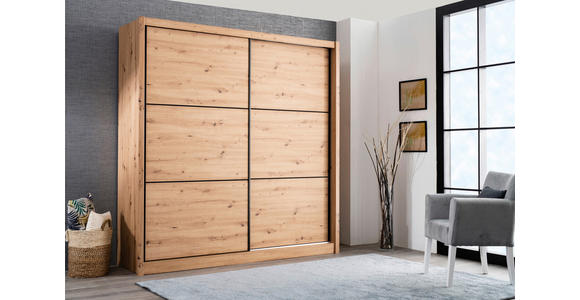 SCHIEBETÜRENSCHRANK 213/215,5/60 cm 2-türig Eiche Artisan  - Schwarz/Eiche Artisan, Basics, Holzwerkstoff/Metall (213/215,5/60cm) - Xora