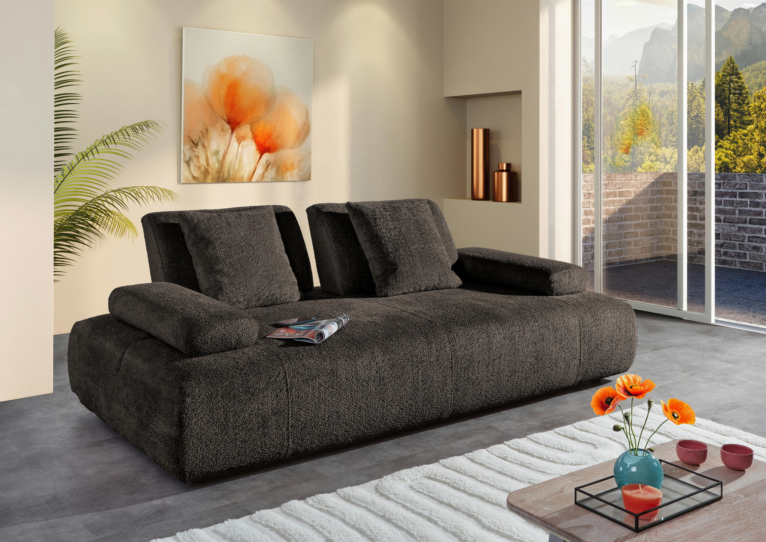 SCHLAFSOFA in Chenille Anthrazit  - Anthrazit/Schwarz, KONVENTIONELL, Kunststoff/Textil (235-255/80/116-138cm) - Carryhome