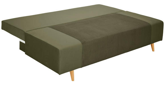 SCHLAFSOFA in Cord, Velours Olivgrün - Buchefarben/Creme, KONVENTIONELL, Holz/Textil (191/92/89cm) - Carryhome