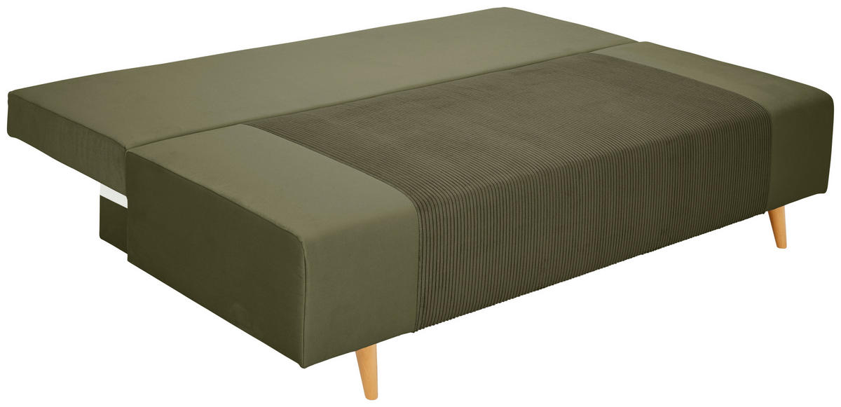 SCHLAFSOFA in Cord, Velours Olivgrün  - Buchefarben/Creme, Konventionell, Holz/Textil (191/92/89cm) - MID.YOU
