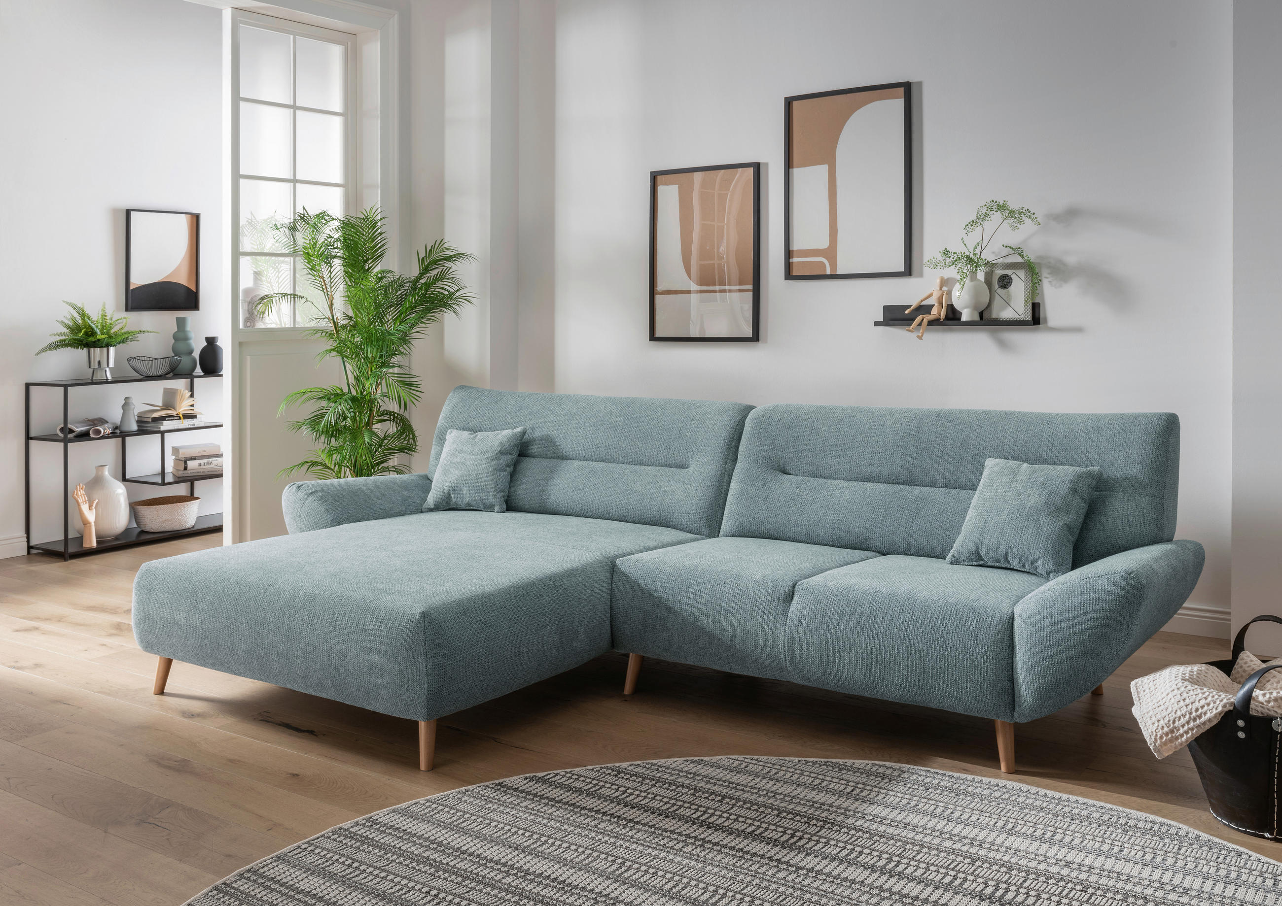 ECKSOFA in Chenille Mintgrün - Wildeiche/Mintgrün, Modern, Holz/Textil (166/290cm) - MID.YOU