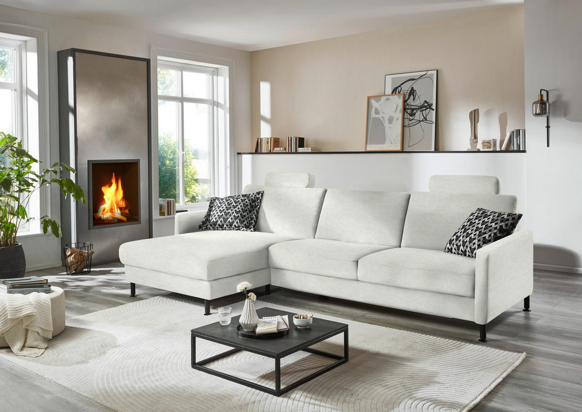 ECKSOFA  in Chenille, Flachgewebe Naturfarben  175/316 cm  - Schwarz/Naturfarben, Design, Textil/Metall (175/316cm) - Dieter Knoll