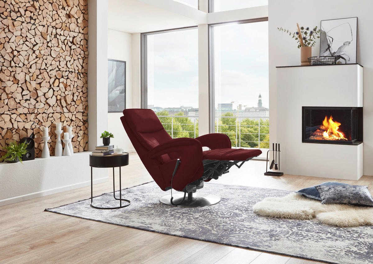 RELAXSESSEL in Leder Rot  - Chromfarben/Rot, Design, Leder/Metall (77/110/87cm) - Valdera