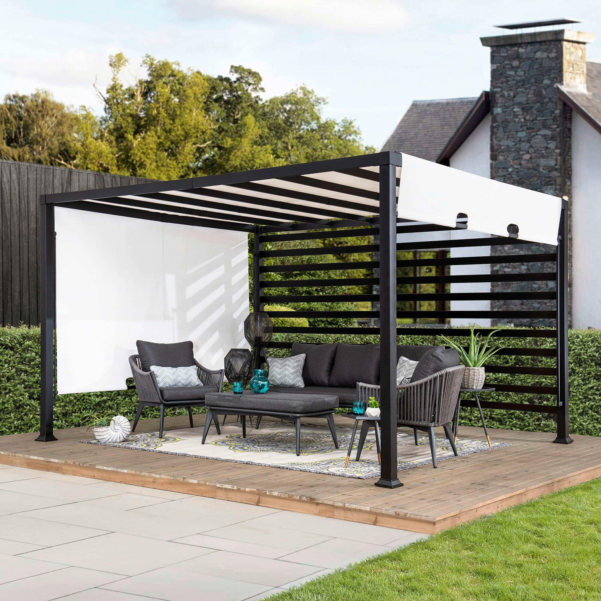 PAVILLON 372/221/304 cm Stahl  - Schwarz/Weiß, MODERN, Textil/Metall (372/221/304cm) - Modante