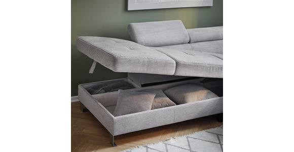 ECKSOFA inkl. Funktionen Hellgrau Cord - Silberfarben/Hellgrau, Design, Textil/Metall (257/226cm) - Xora