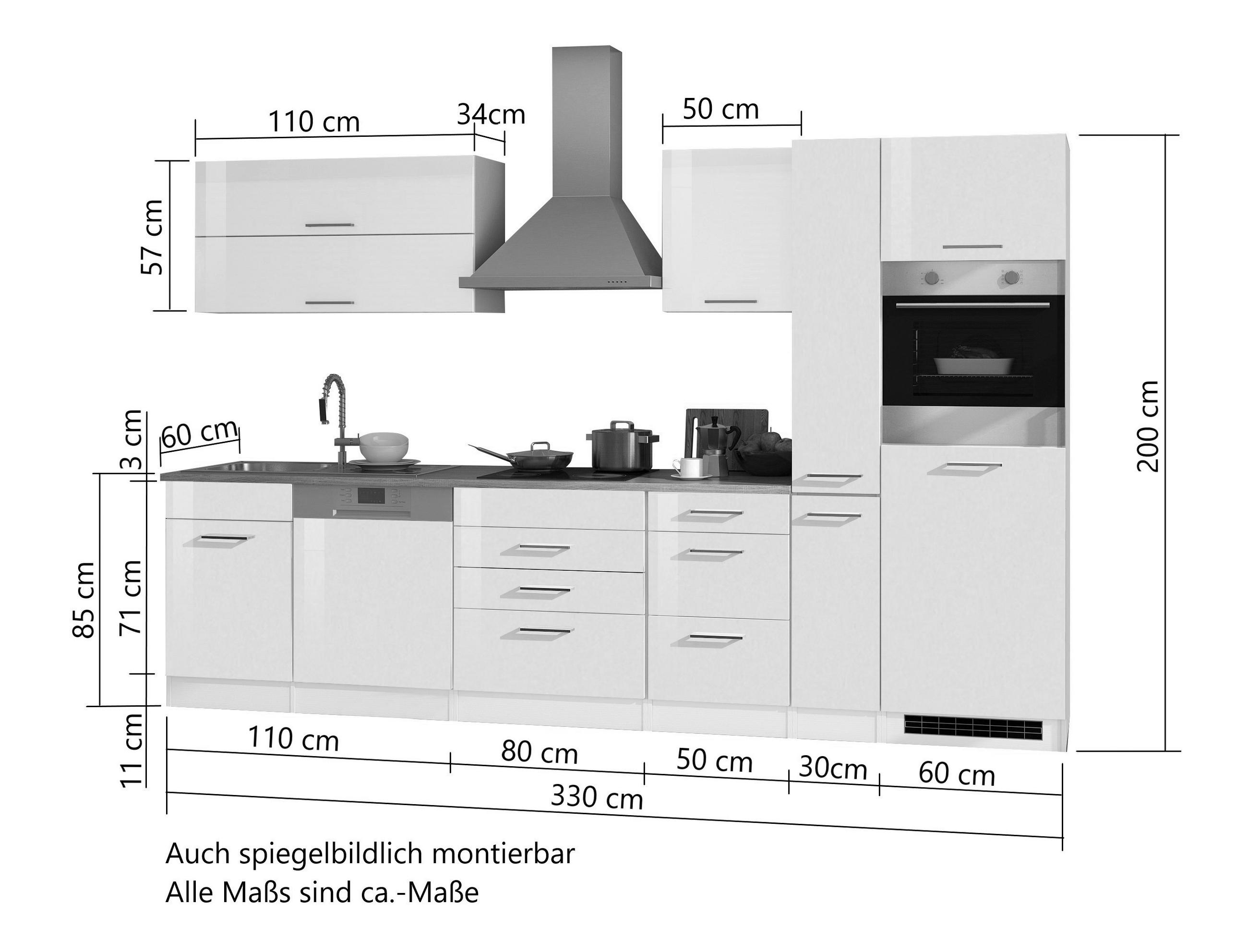 KÜCHENBLOCK 330 cm   in Graphitfarben  - Silberfarben/Graphitfarben, MODERN, Holzwerkstoff/Metall (330cm) - Held