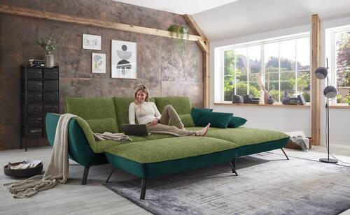 ECKSOFA in Flachgewebe Grün  - Schwarz/Grün, Design, Textil/Metall (301/191cm) - Moderano