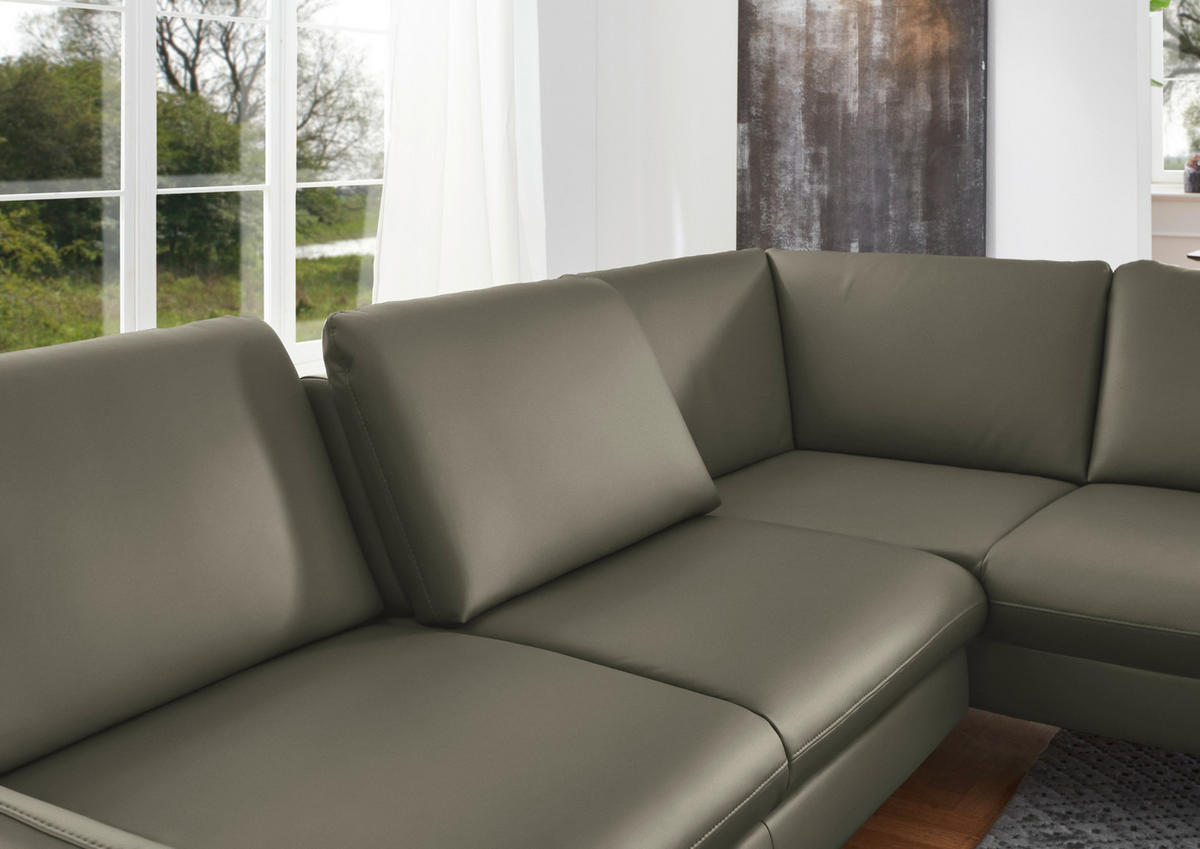 ECKSOFA in Echtleder Hellgrau  - Hellgrau/Alufarben, Konventionell, Leder/Metall (284/220cm) - Beldomo Premium
