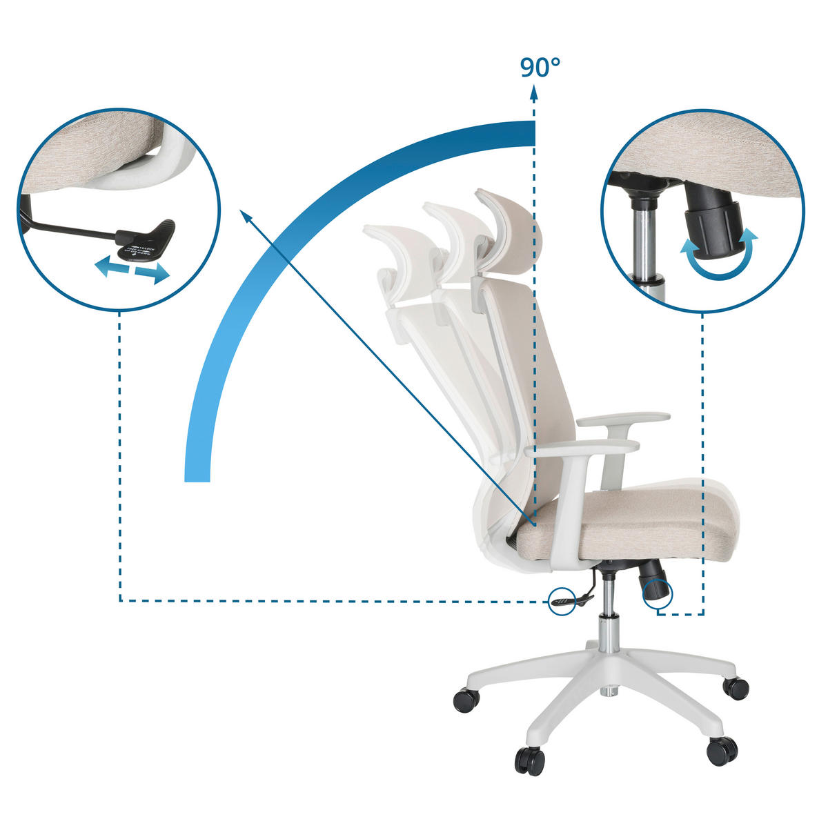 OTOČNÁ ŽIDLE, síťovina, plochá tkanina, světle šedá, béžová - světle šedá/béžová, Basics, textil/plast (69/115/68cm) - MID.YOU