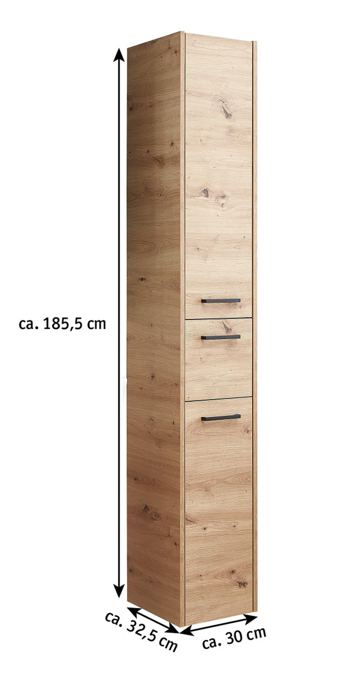 HOCHSCHRANK 30/185,50/32,5 cm  - Schwarz/Eiche Artisan, KONVENTIONELL, Glas/Holzwerkstoff (30/185,50/32,5cm) - Xora
