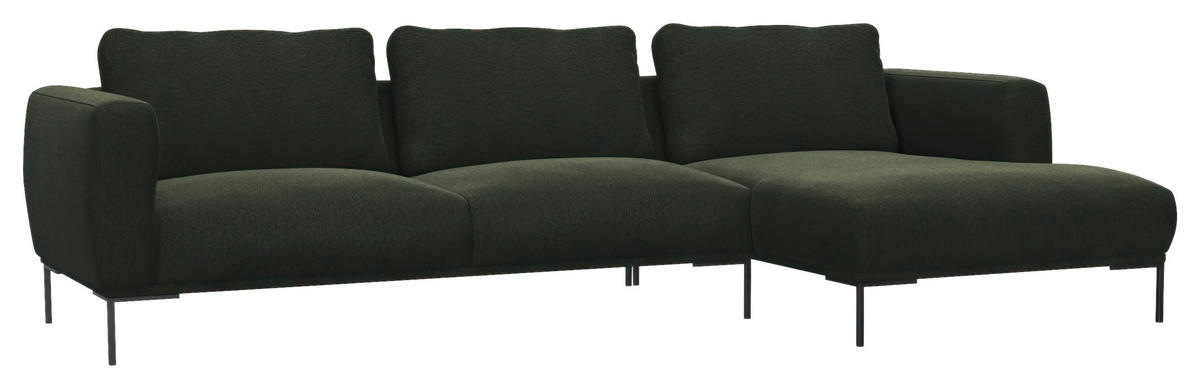 ECKSOFA Waldgrün Webstoff, Flachgewebe  - Waldgrün/Schwarz, Design, Textil/Metall (303/148cm) - Livetastic
