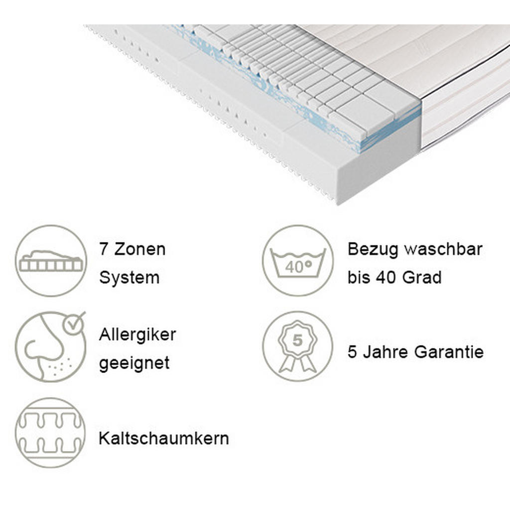 Thumbnail - Dieter Knoll Kaltschaummatratze Dream Deluxe 3D Premium, Weiß, Textil, H3, rechteckig, 180x200 cm, Härtegradauswahl, Bez...