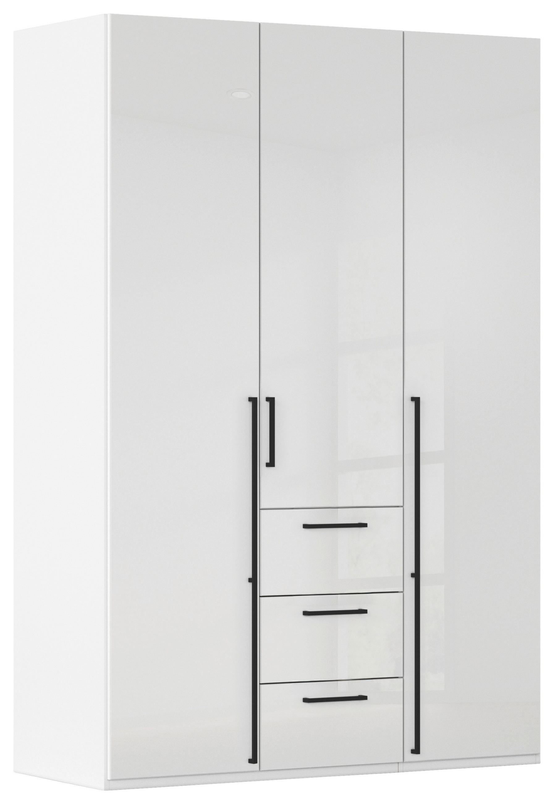 DREHTÜRENSCHRANK 151/235/61 cm,  in Weiß, Weiß Hochglanz, 3-türig  - Weiß Hochglanz/Schwarz, Basics, Holzwerkstoff/Metall (151/235/61cm) - Novel