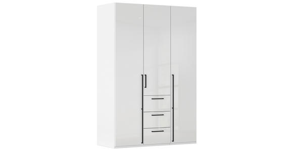 DREHTÜRENSCHRANK 151/223/61 cm,  in Weiß, Weiß Hochglanz, 3-türig  - Weiß Hochglanz/Schwarz, Basics, Holzwerkstoff/Metall (151/223/61cm) - Novel